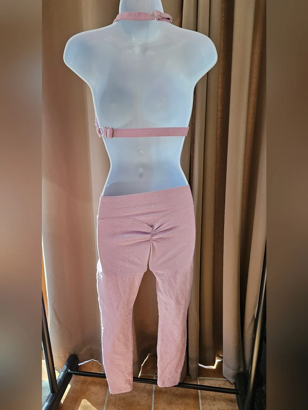 Bombshell Sportswear Dusty Pink Strappy Halter Bra & High-Waist Leggings Set - Picture 2 of 7